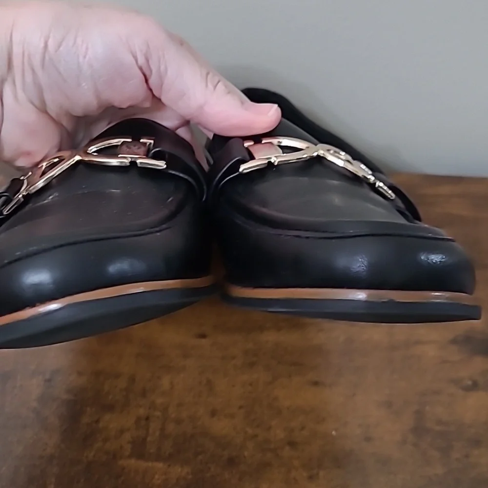 Anne Klein Black Loafers with Gold Detail with Logo size 7.5